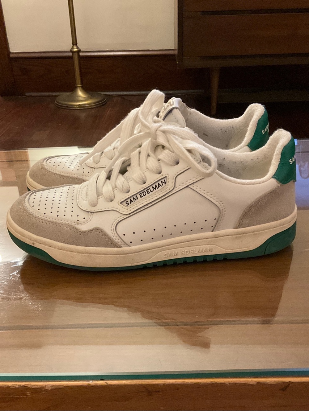 Sam Edelman women’s White, Gray & Green Low-Top Sneakers - Picture 2 of 4